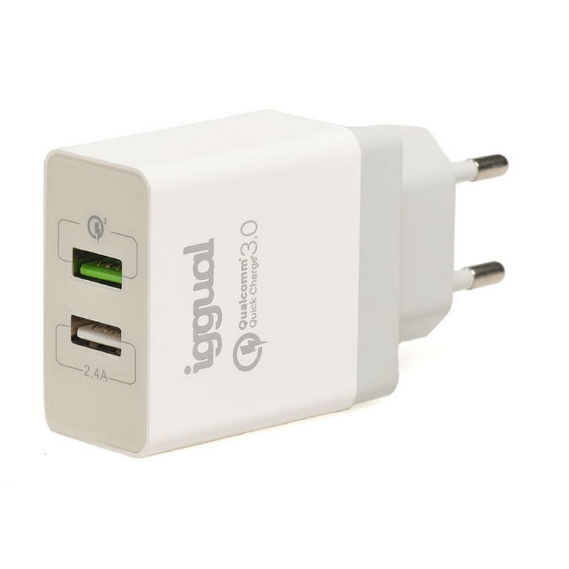 iggual Cargador doble 2xUSB carga rápida QC3.0 30W