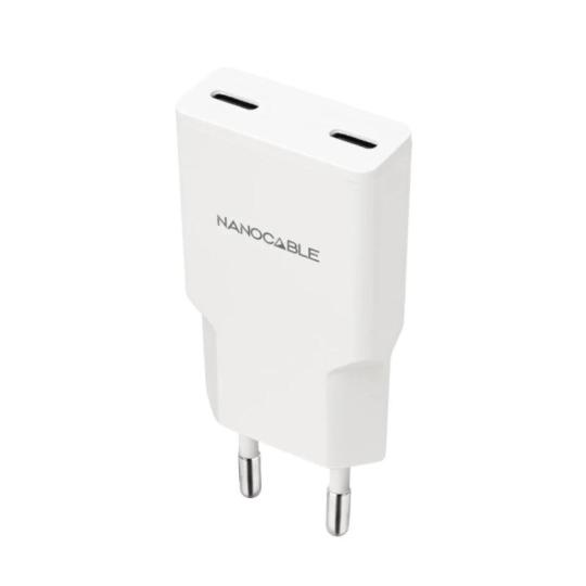 Nanocable Cargador 2xUSB-C/PD 20W  Blanco