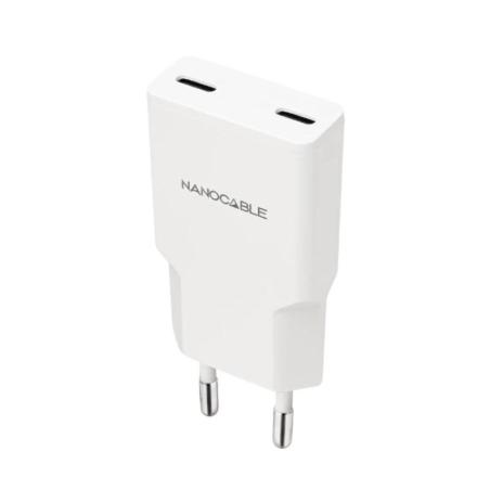 Nanocable Cargador 2xUSB-C/PD 20W  Blanco