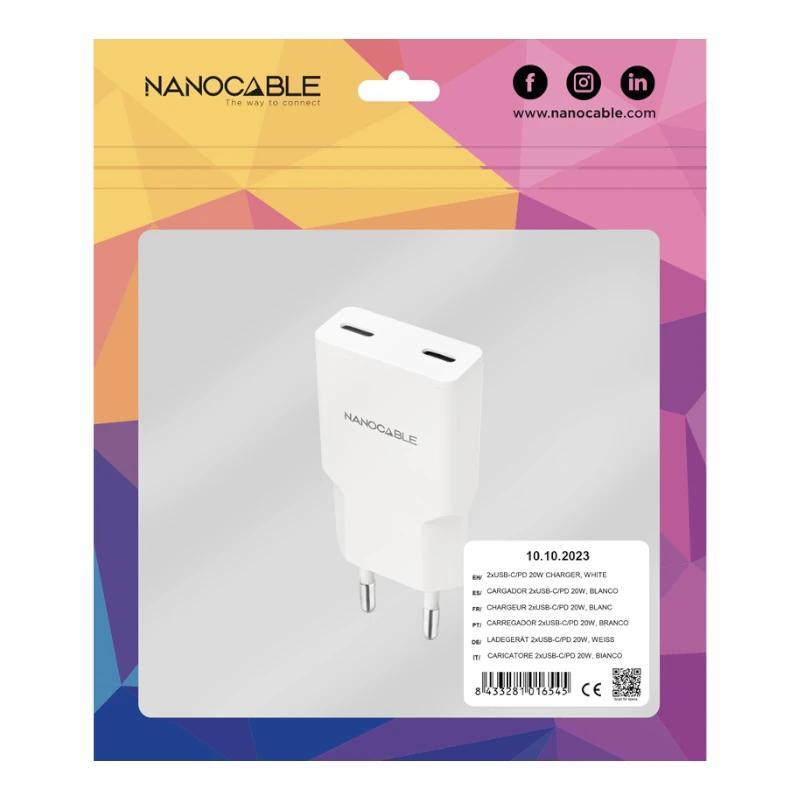 Nanocable Cargador 2xUSB-C/PD 20W  Blanco