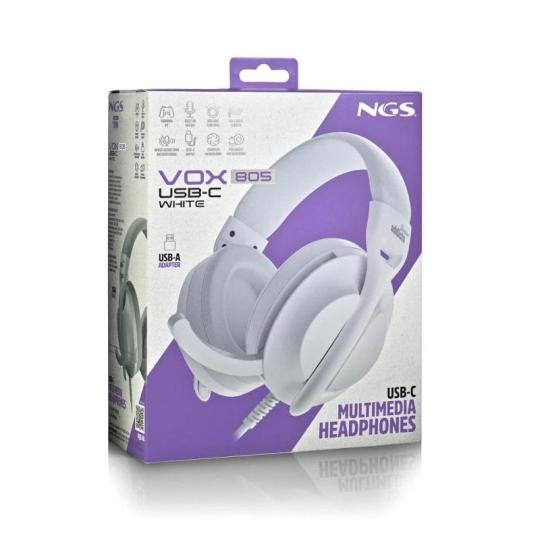 NGS Auriculares cable USB-C Control Vol. Blanco