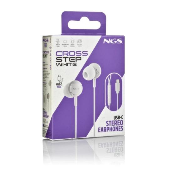 NGS Auricular Blanco Estéreo USB-C con cable