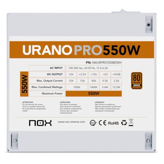 NOX Fuente ATX Urano PRO 550W Bronze Blanco