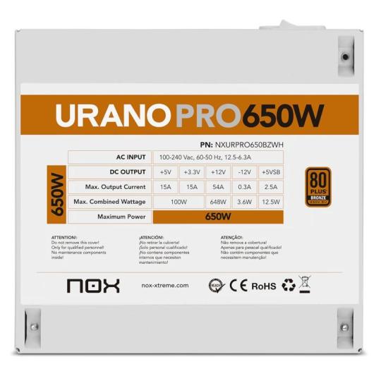 NOX Fuente ATX Urano PRO 650W Bronze Blanco