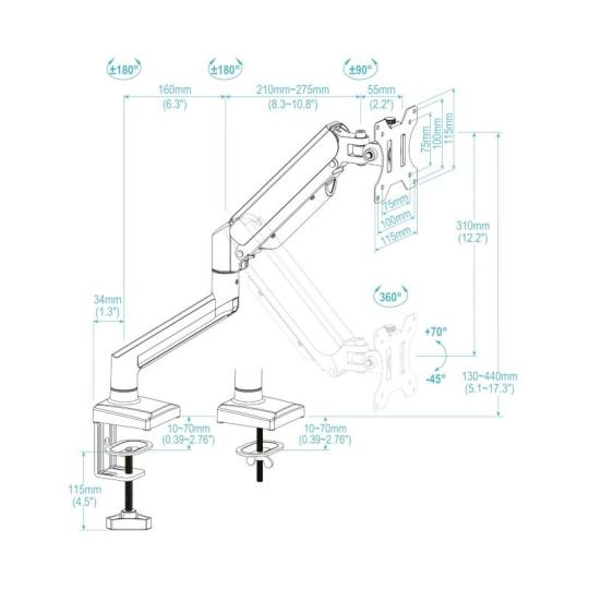 Tooq Soporte mesa DB1334TNR-B 1 brazo 13-34"