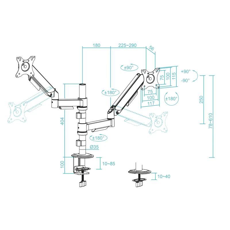 Tooq Soporte mesa DB1533TNR-B 2 brazo 17-32 Negro