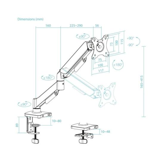 Tooq Soporte mesa DB1733TNR-B 1 brazo 17-32 Negro