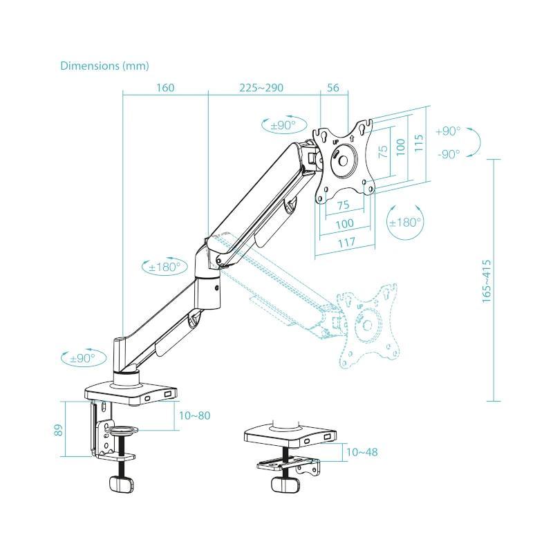 Tooq Soporte mesa DB1733TNR-B 1 brazo 17-32 Negro