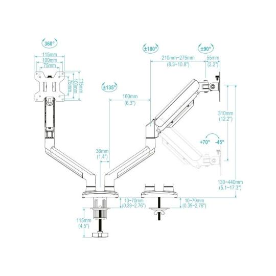 Tooq Soporte mesa DB1334TNR-W 2 brazo 13-34 Blanco