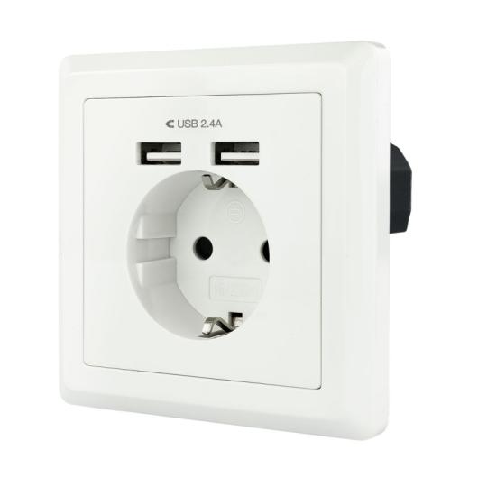 Nanocable Base de enchufe pared schuko+2USB 2.4A