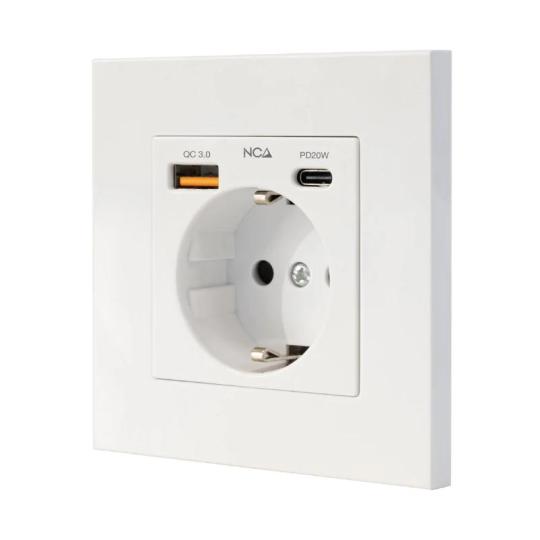 Nanocable Base Pared toma SCHUKO 2USB-C PD20W