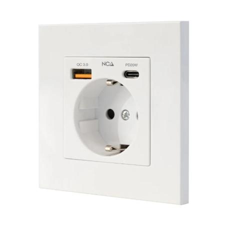 Nanocable Base Pared toma SCHUKO 2USB-C PD20W