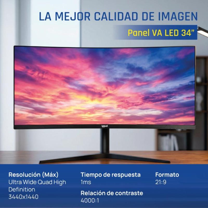 iggual Monitor 34" UWQHD 1ms 2DP 2HDMI MM AA Curvo