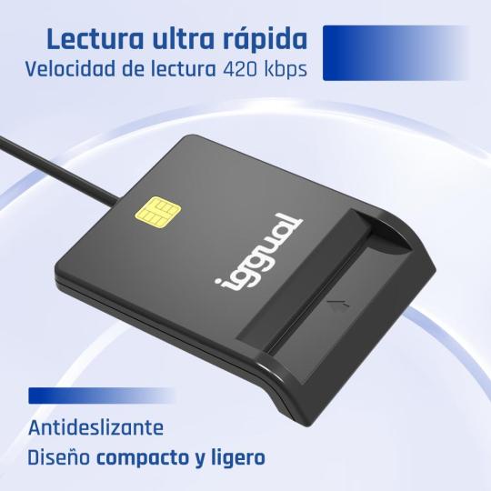 iggual Lector DNI SIP tarjetas ID USB 2.0 negro