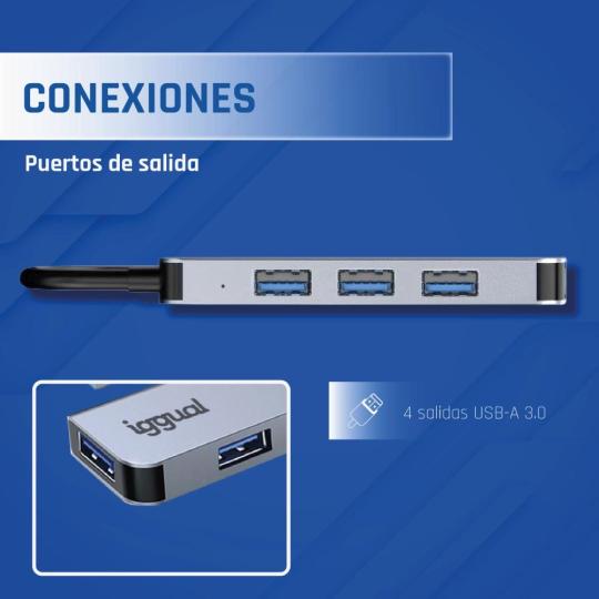 iggual Hub USB 3.0 tipo C x 4 puertos USB-A 3.0