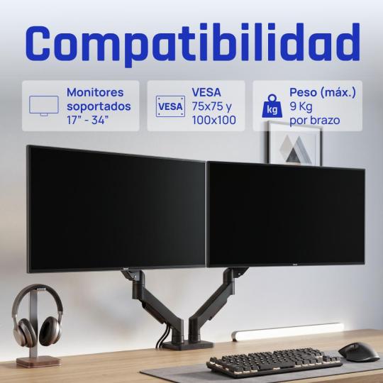 iggual SPMP02-A Soporte pinza 2 monitor 17-32" pro